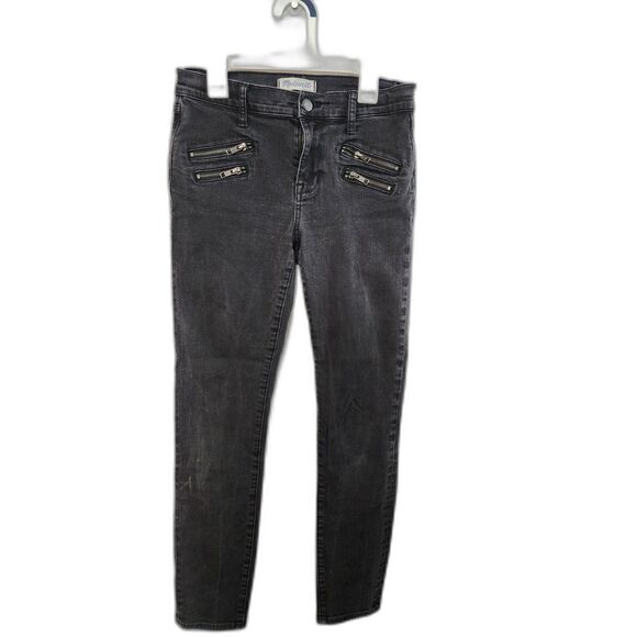Madewell Skinny Skinny Jeans Dark Wash Sz 27 Biker Moto Zipper Bold Punk Baddie - Picture 3 of 13